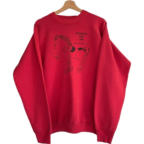 Vintage ‘90 Fryeburg Fair Maine’s Blue Ribbon Classic Horse Caricature Sweater - Picture 1 of 6